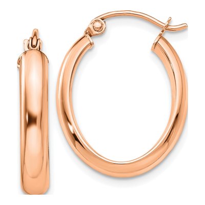 10K Rose Gold Oval Tube Hoop Earrings