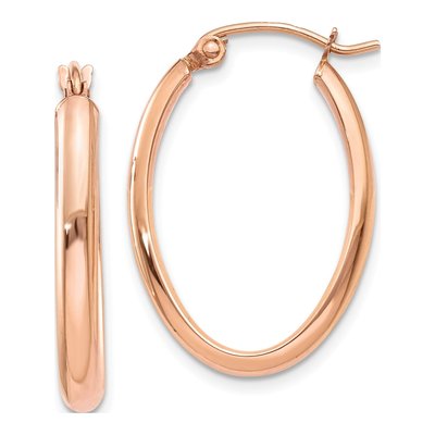 10K Rose Gold Half-Round Oval Hoop Earrings