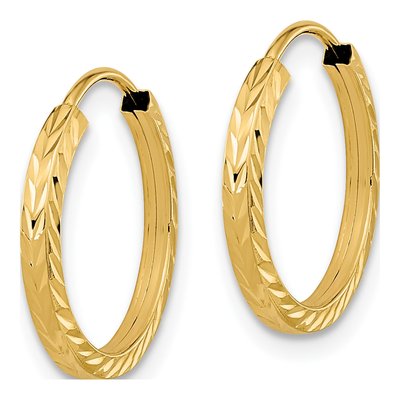10K Yellow Gold 15mm Diamond-Cut Endless Hoop Earrings – view 3