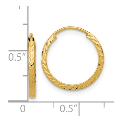 10K Yellow Gold 15mm Diamond-Cut Endless Hoop Earrings – view 5