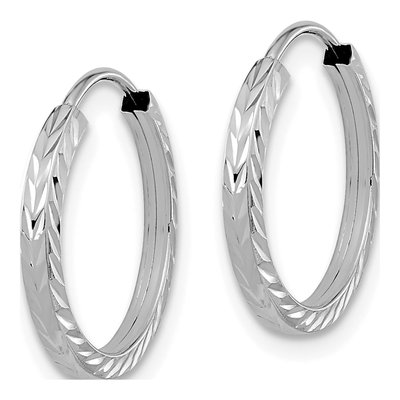 10K White Gold 15mm Diamond-Cut Endless Hoop Earrings – view 3