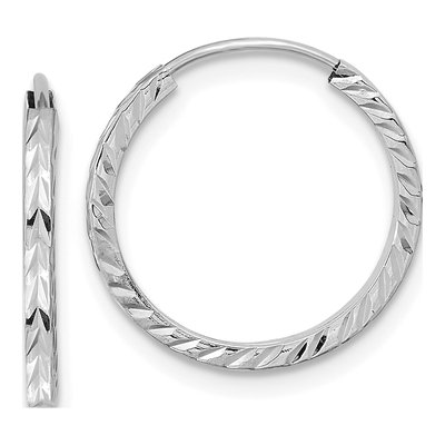 10K White Gold 17mm Diamond-Cut Endless Hoop Earrings