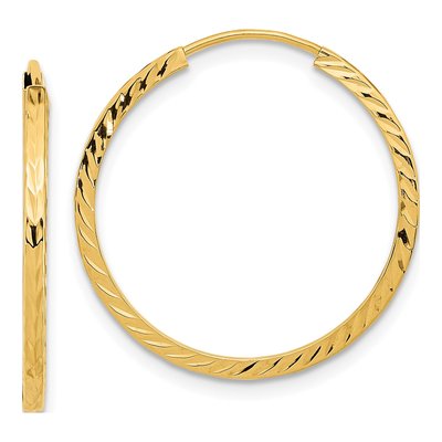 10K Yellow Gold 25mm Diamond-Cut Endless Hoop Earrings