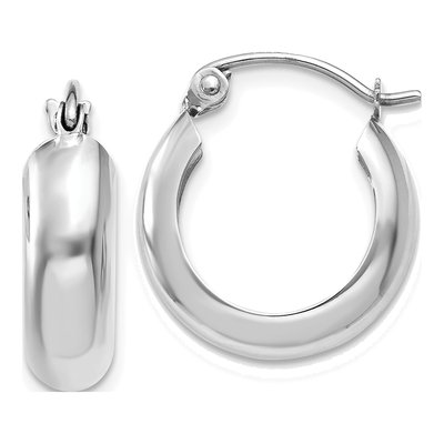 10K White Gold 15mm Round Hoop Earrings