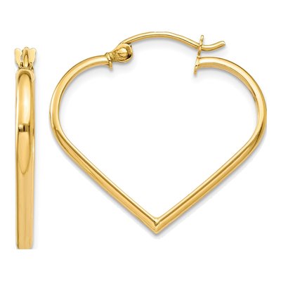 10K Yellow Gold 23mm Heart Hoop Earrings