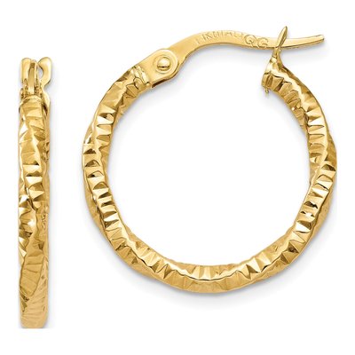 10K Yellow Gold 19mm Textured Hoop Earrings