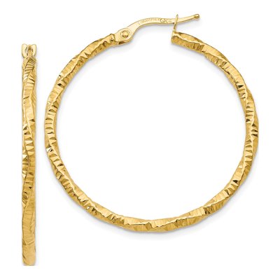 10K Yellow Gold 35mm Textured Hoop Earrings