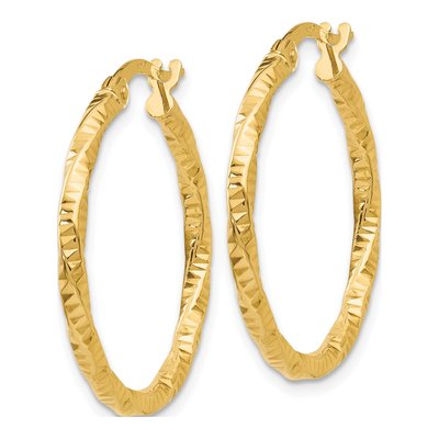 10K Yellow Gold 25mm Textured Hoop Earrings – view 3