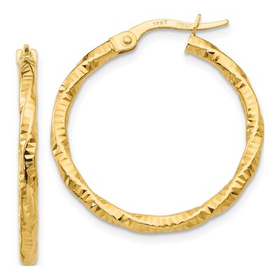 10K Yellow Gold 25mm Textured Hoop Earrings