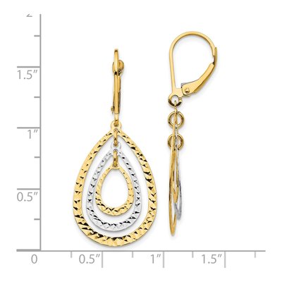 10K Two-Tone Gold Diamond-Cut Teardrop Leverback Earrings – view 4