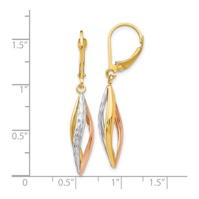 10K Two-Tone Gold Diamond-Cut Leverback Earrings – view 5
