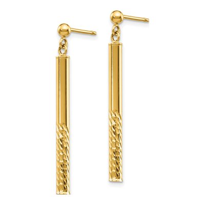 10K Yellow Gold Diamond-Cut Bar Dangle Earrings – view 3