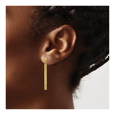 10K Yellow Gold Diamond-Cut Bar Dangle Earrings – view 4