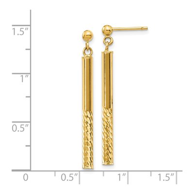10K Yellow Gold Diamond-Cut Bar Dangle Earrings – view 5