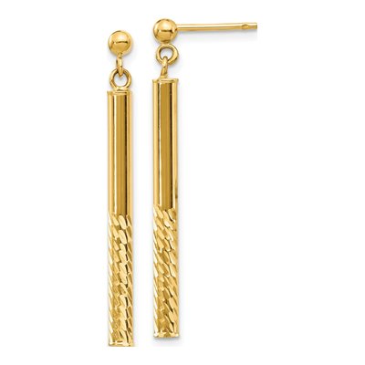 10K Yellow Gold Diamond-Cut Bar Dangle Earrings
