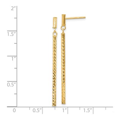 10K Yellow Gold Diamond-Cut Bar Dangle Earrings – view 5
