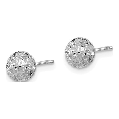 10K White Gold Diamond-Cut Ball Stud Earrings – view 3