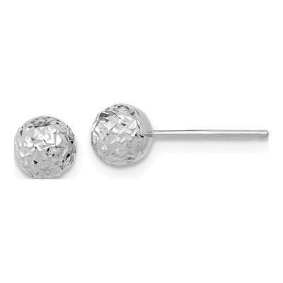 10K White Gold Diamond-Cut Ball Stud Earrings