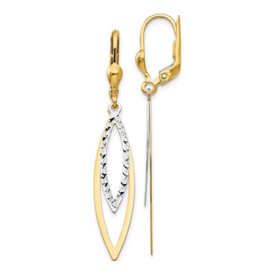 10K Two-Tone Gold Diamond-Cut Leverback Earrings