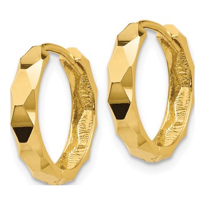 10K Yellow Gold 14mm Diamond-Cut Huggie Hoop Earrings – view 3
