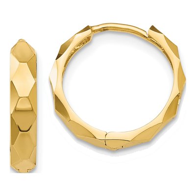 10K Yellow Gold 14mm Diamond-Cut Huggie Hoop Earrings