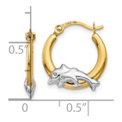 10K Yellow Gold Dolphin Hoop Earrings – view 4