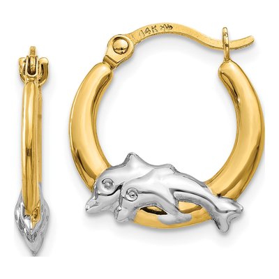 10K Yellow Gold Dolphin Hoop Earrings