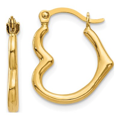 10K Yellow Gold Heart Hoop Earrings