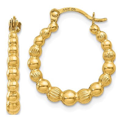 10K Yellow Gold Beaded Hoop Earrings