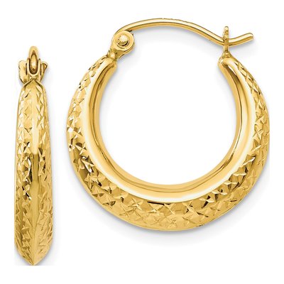 10K Yellow Gold Textured Hollow Hoop Earrings