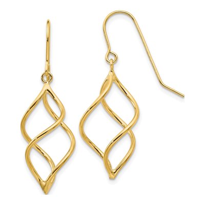 10K Yellow Gold Twisted Shepherd Hook Dangle Earrings