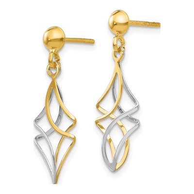 10K Two-Tone Gold Twisted Dangle Earrings – view 3