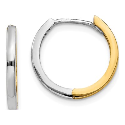 10K Two-Tone Gold 11mm Round Huggie Hoop Earrings