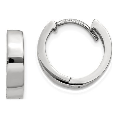 10K White Gold 13mm Round Huggie Hoop Earrings