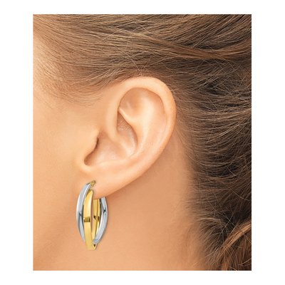 10K Two-Tone Gold 30mm Oval Double Hoop Earrings – view 4