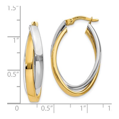 10K Two-Tone Gold 30mm Oval Double Hoop Earrings – view 5