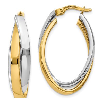 10K Two-Tone Gold 30mm Oval Double Hoop Earrings