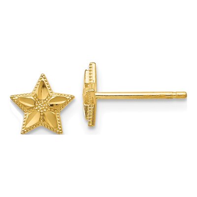 10K Yellow Gold Diamond-Cut Star Stud Earrings