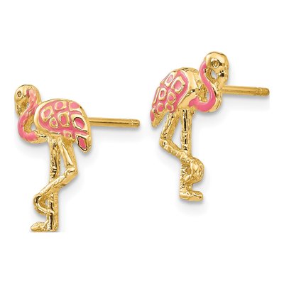 10K Yellow Gold Pink Enamel Flamingo Stud Earrings – view 2
