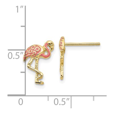 10K Yellow Gold Pink Enamel Flamingo Stud Earrings – view 3
