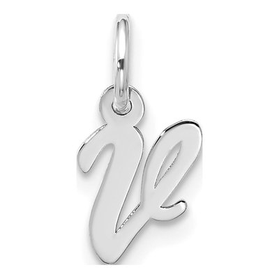 10K White Gold Script Initial V Pendant