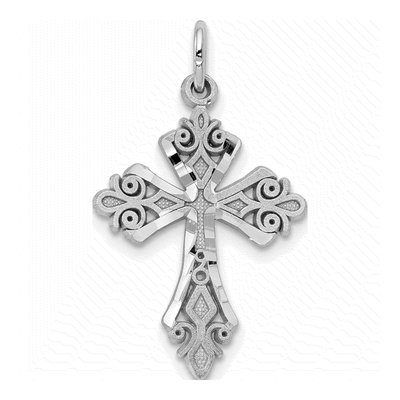 10K White Gold Fleur de Lis Cross Pendant