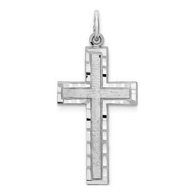 10K White Gold Diamond-Cut Cross Pendant