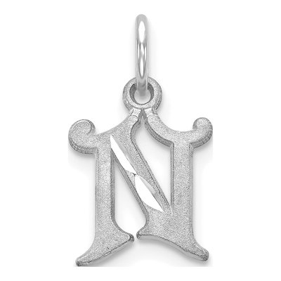10K White Gold Diamond-Cut Initial N Charm