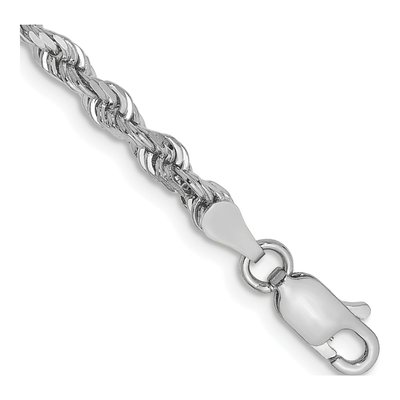 10K White Gold 3.35mm Diamond-Cut Rope Bracelet