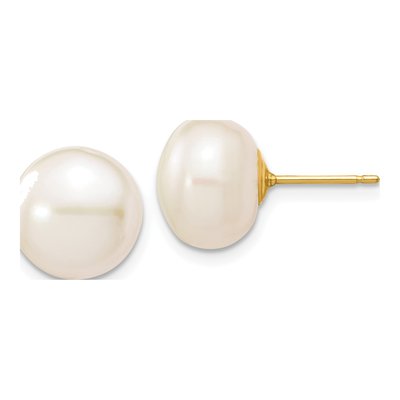 10K Yellow Gold Freshwater Cultured Pearl Button Stud Earrings