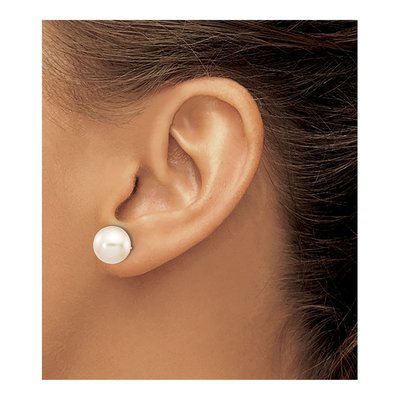 10K Yellow Gold Round Freshwater Cultured Pearl Stud Earrings – view 3