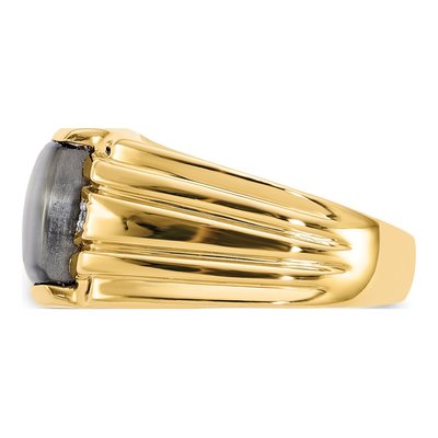 Men's 10K Yellow Gold Onyx & Diamond Cat's Eye Ring – view 5