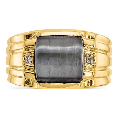 Men's 10K Yellow Gold Onyx & Diamond Cat's Eye Ring – view 6