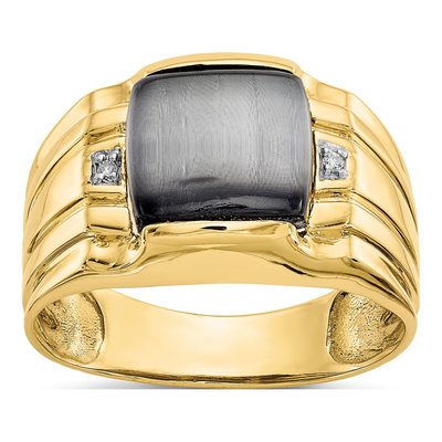 Men's 10K Yellow Gold Onyx & Diamond Cat's Eye Ring